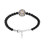 Bracelet stella mia en acier fleur de lotus rsine et nacre boules onyx noir - 16 + 3cm