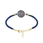Bracelet stella mia en acier dor� jaune t�te de mort r�sine noire et bleu cordon noir - 16 + 3cm