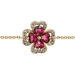 Bracelet en vermeil cha�ne avec motif tr�fle et pierre rouge entourage oxydes blancs sertis 16 + 2cm