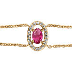 Bracelet en vermeil forme ovale verre fushia entourage d'oxydes blancs sertis - 16 + 2cm