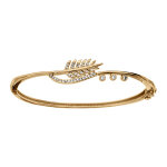 Bracelet en vermeil massif jonc articulmotif plume d'oxydes blancs sertis - 56x50mm