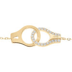 Bracelet en vermeil massif menottes dont ue orn�e d'oxydes blancs - 16 + 3cm