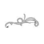 Broche en argent rhodi volutes avec oxydes blancs sertis 42. 7 x 14. 9mm