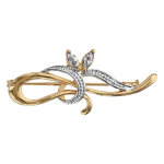 Broche en plaqu or 2 rubans, 1 lisse qui fait une boucle et l'autre ouvrag enroul autour et 2 oxydes ...