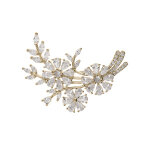 Broche en plaqu or motif feuillage et fleurs avec oxydes blancs sertis