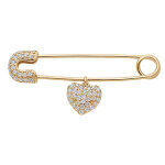 Broche en vermeil massif �pingle a nourrice avec pampille coeur