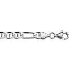 Chane en argent rhodi maille marine alterne 1 + 3 - largeur 6mm et longueur 55cm
