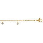 Cha�ne cheville en acier dor� pampille d'oxydes blanc serti clos - 21 + 3cm