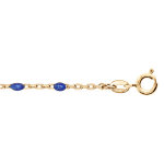 Chaîne de cheville en argent et dorure jaune mailles et olives bleues foncé 23 + 3cm Chaîne de cheville en argent et dorure jaune mailles et olives bleues foncé 23 + 3cm