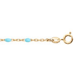 Chaîne de cheville en argent et dorure jaune mailles et olives couleur turquoise 23 + 3cm Chaîne de cheville en argent et dorure jaune mailles et olives couleur turquoise 23 + 3cm