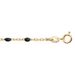 Chaîne de cheville en argent et dorure jaune mailles et olives noires 23 + 3cm Chaîne de cheville en argent et dorure jaune mailles et olives noires 23 + 3cm