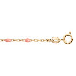 Chaîne de cheville en argent et dorure jaune mailles et olives roses 23 + 3cm Chaîne de cheville en argent et dorure jaune mailles et olives roses 23 + 3cm