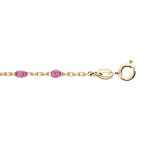 Cha�ne de cheville en argent et dorure jaune avec olives couleur framboise transparent 23 + 3cm