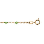 Cha�ne de cheville en argent et dorure jaune avec olives couleur vert 23 + 3cm