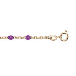 Cha�ne de cheville en argent et dorure jaune avec olives couleur violet transparent 23 + 3cm