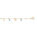 Chaîne de cheville en argent et dorure jaune avec pampilles étoiles, coeurs et boules bleues 23 + 2, ... Chaîne de cheville en argent et dorure jaune avec pampilles étoiles, coeurs et boules bleues 23 + 2, ...