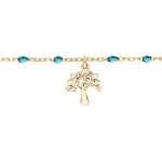 Chaîne de cheville en argent et dorure jaune perles bleu tranparent et arbre de vie 23 + 3cm Chaîne de cheville en argent et dorure jaune perles bleu tranparent et arbre de vie 23 + 3cm