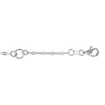 Cha�ne de cheville en argent fantaisie avec 4 anneaux diamant�s - longueur 22cm + 3cm de rallonge