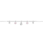 Chane de cheville en argent platin avec pampilles oxydes rose et blancs 22 + 3cm