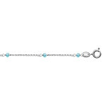 Cha�ne de cheville en argent rhodi� boules perles de verre facett�es bleu clair 23cm + 3cm de rallonge ...