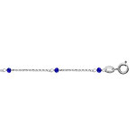 Cha�ne de cheville en argent rhodi� boules perles de verre facett�es bleu fonc� 23cm + 3cm de rallonge ...
