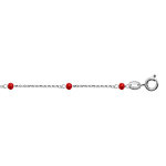 Cha�ne de cheville en argent rhodi� boules perles de verre facett�es rouges 23cm + 3cm de rallonge