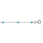 Cha�ne de cheville en argent rhodi� boules perles de verre facett�es turquoises 23cm + 3cm de rallonge ...