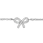Cha�ne de cheville en argent rhodi� avec noeud f�minin orn� d'oxydes blancs sertis - longueur 23cm + ...