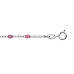 Cha�ne de cheville en argent rhodi� avec olives couleur framboise transparent 23 + 3cm