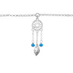 Chaîne de cheville argent rhodié pampille attrape rêve et perles bleues ciel 23 + 3cm Chaîne de cheville argent rhodié pampille attrape rêve et perles bleues ciel 23 + 3cm