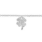Cha�ne de cheville en argent rhodi� avec pampille tr�fle � 4 feuilles pav� d'oxydes blancs sertis - longueur ...