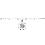 Chaîne de cheville en argent rhodié avec pastille soleil et boules 23 + 3cm Chaîne de cheville en argent rhodié avec pastille soleil et boules 23 + 3cm