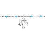 Chaîne de cheville en argent rhodié perles bleu tranparent et arbre de vie 23 + 3cm Chaîne de cheville en argent rhodié perles bleu tranparent et arbre de vie 23 + 3cm