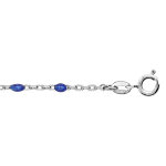 Cha�ne de cheville en argent rhodi� avec perles couleur bleu fonc� 23 + 3cm
