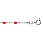 Cha�ne de cheville en argent rhodi� perles couleur rouge 23 + 3cm