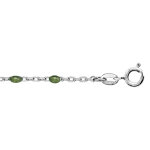 Cha�ne de cheville en argent rhodi� perles couleur verte 23 + 3cm