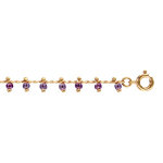 Chane de cheville en plaqu or pampilles boules violettes 25cm