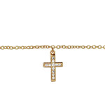 Chane de cheville en plaqu or avec pampille croix chrtienne orne d'oxydes blancs sertis - longueur ...