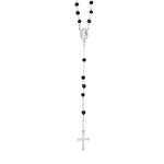 Chapelet en argent rhodi avec boules pierres noires facettees longueur 50cm