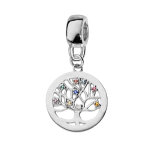 Charms en argent platin� arbre de vie suspendu et oxydes multi couleurs sertis