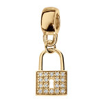 Charms coulissant en vermeil suspendu cadenas oxydes blancs sertis