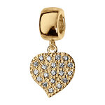 Charms coulissant en vermeil suspendu coeur plat avec pierres blanches