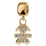 Charms coulissant en vermeil suspendu petite fille avec pierres blanches