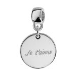 Charms thabora en argent rhodi mdaille suspendue grave  je t'aime