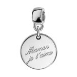 Charms thabora en argent rhodi mdaille suspendue grave  maman je t'aime