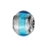 Charms thabora en argent rhodi et verre de murano vritable argent avec bande bleu ciel au milieu