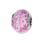 Charms thabora en argent rhodi et verre de murano vritable blanc paillett rose