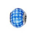 Charms thabora en argent rhodi et verre de murano vritable bleu et blanc imprim pied - de - poule