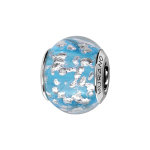 Charms thabora en argent rhodi et verre de murano vritable bleu ciel mouchet argent