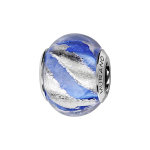 Charms thabora en argent rhodi et verre de murano vritable bleu clair zbr argent en biais